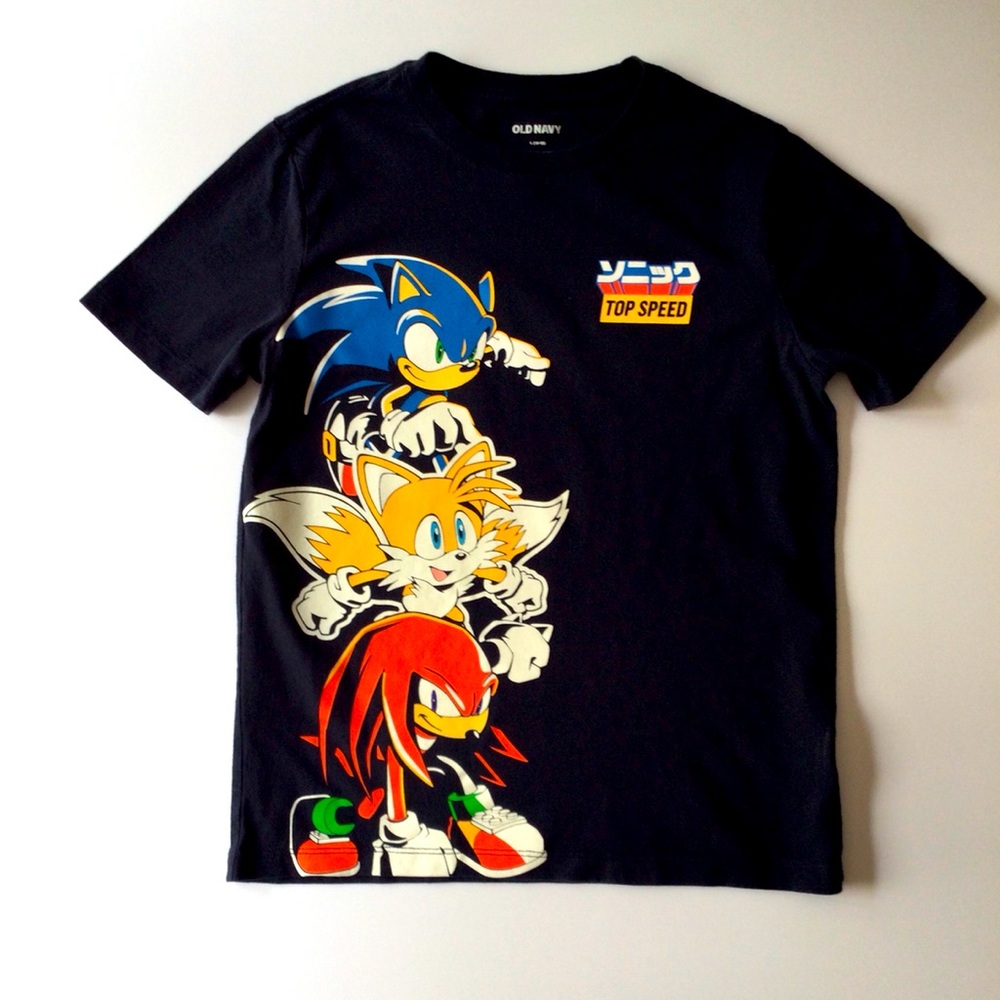 Old Navy Boy’s Size Large (10-12) Sonic 'Top Speed' Navy Graphic Tee
